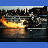 motor bike with wheel on fire
